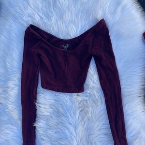 Free People Wine Off-Shoulder Top